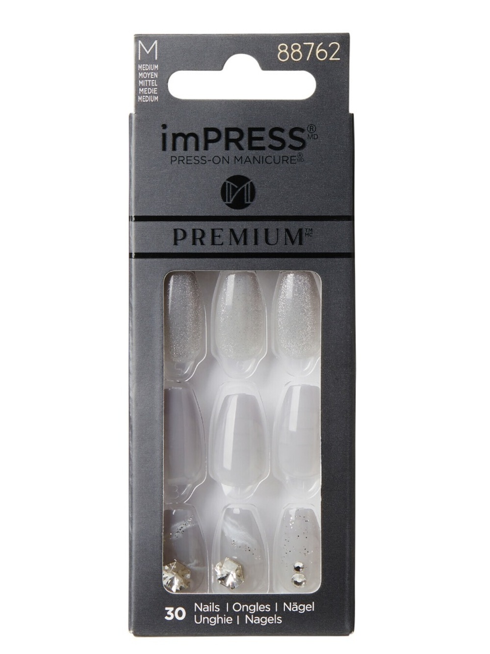 imPRESS Gray Glitter & Crystal Press-On Nails
